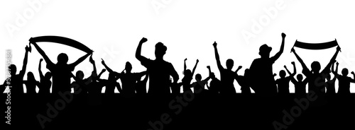 Cheerful people having fun celebrating. Soccer fans crowd silhouette, party and holiday. Soccer and sport fans crowd silhouette