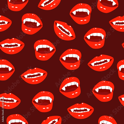 Flat vector cartoon seamless pattern with vampire lips.