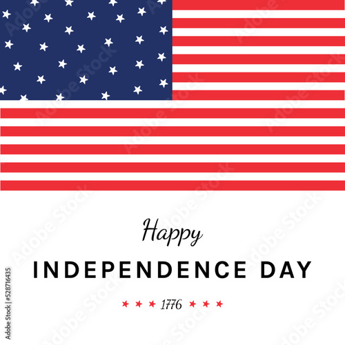 4th of July Banner Vector illustration, USA flag waving with stars on white rays background. 