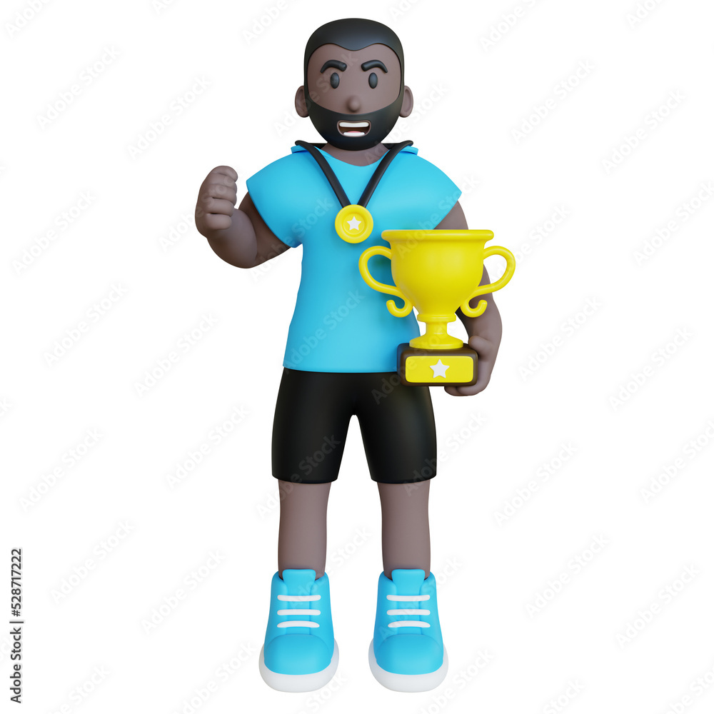 3D Athlete Won Competition Holding Trophy 3D Athlete Won Competition Holding Trophy