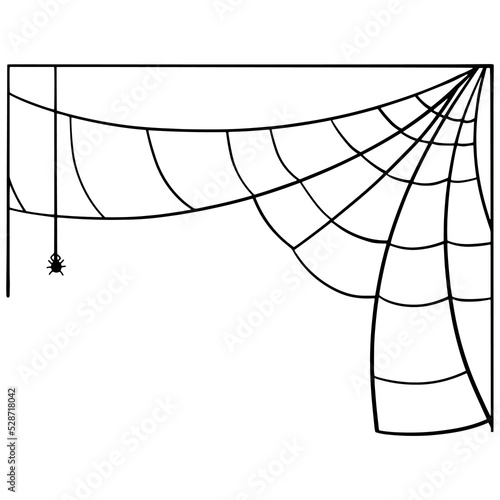 Square frame, black spider web with a small spider, Halloween, vector