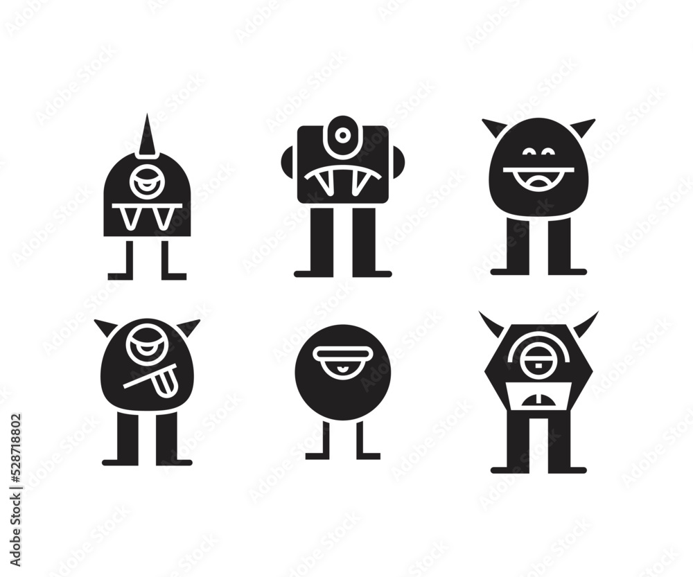 cartoon monster character icons set cartoon monster character icons set