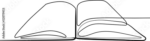 one line drawing of isolated vector object - open book with flying pages