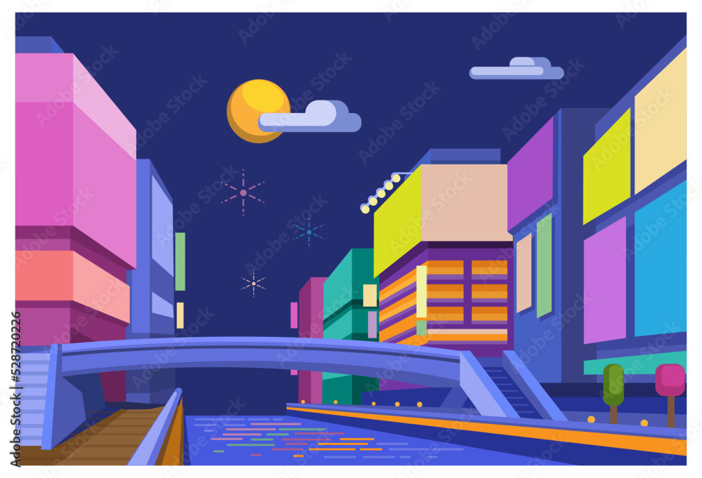 Dotonbori Osaka Japan at night scene illustration vector