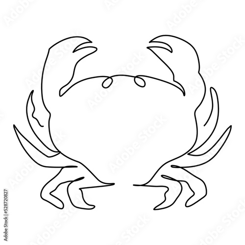 One single line drawing of cute little crab for logo identity. Healthy delicious taste seafood concept for Chinese food restaurant icon. Trendy continuous line draw graphic design vector illustration