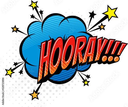 Comic hooray chat message isolated pop art cloud