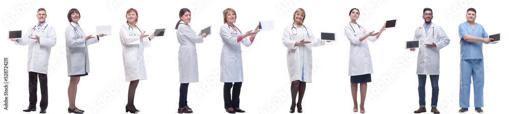 group of doctors with clipboard isolated on white group of doctors with clipboard isolated on white