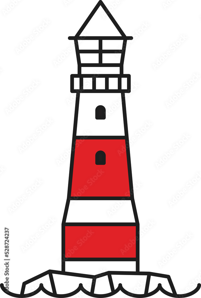 Lighthouse nautical tower building on rock outline Lighthouse nautical tower building on rock outline