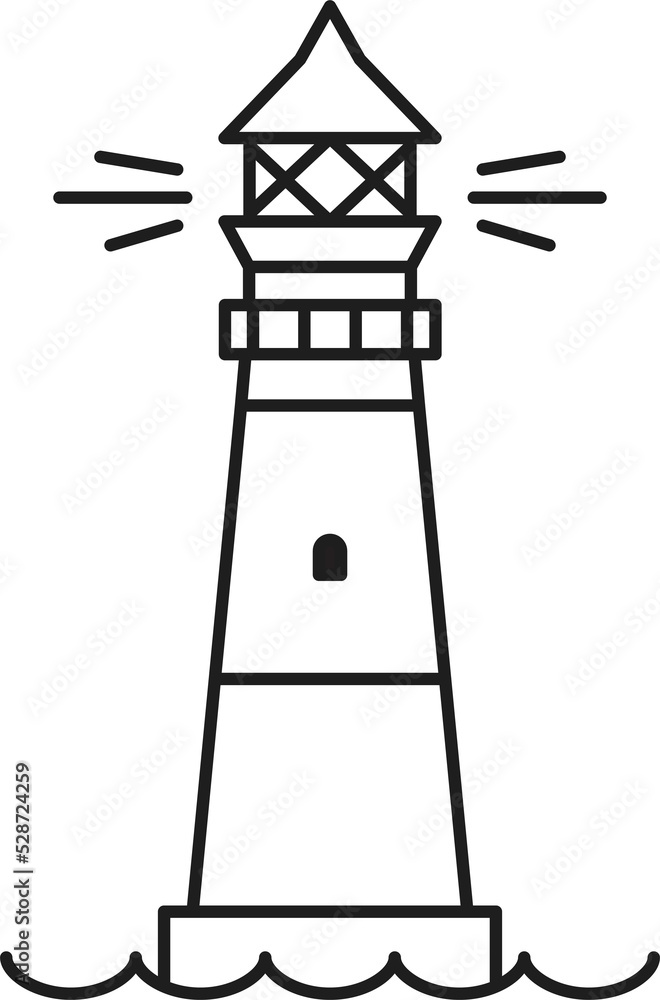Retro lighthouse tower isolated outline building