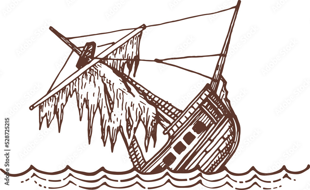Failure of sunken sailing boat. Sea ship shipwreck Stock Illustration ...