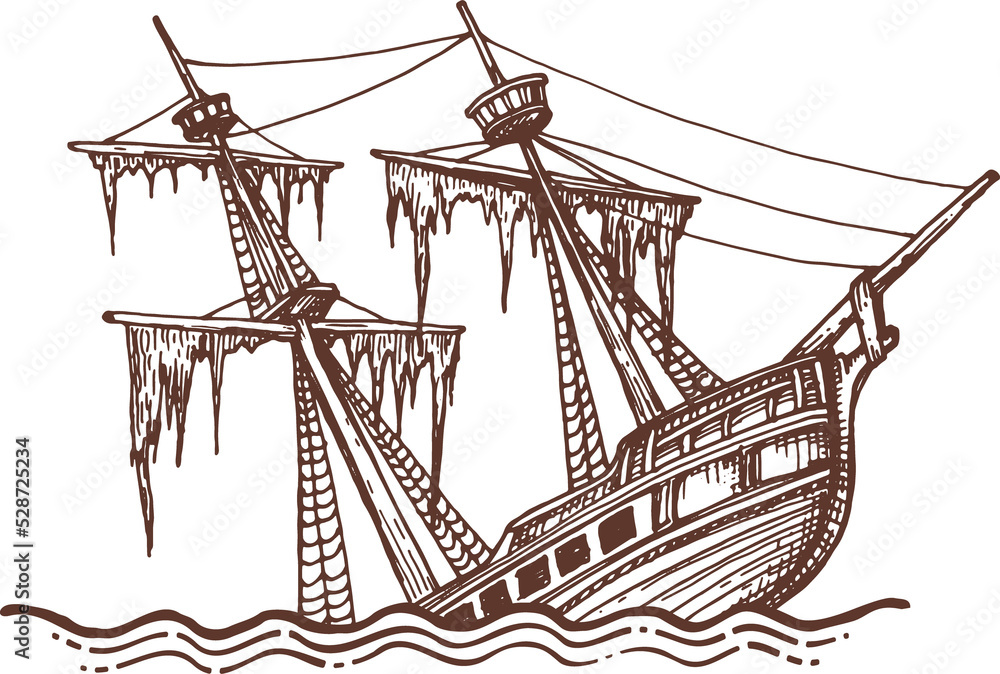 Sunken sailing boat in sea, shipwreck broken ship - obrazy, fototapety, plakaty 