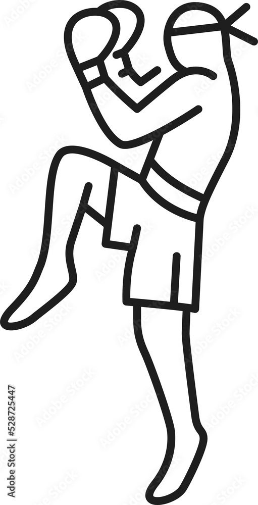 Muay Thai boxing man kick boxer thin line icon Muay Thai boxing man kick boxer thin line icon