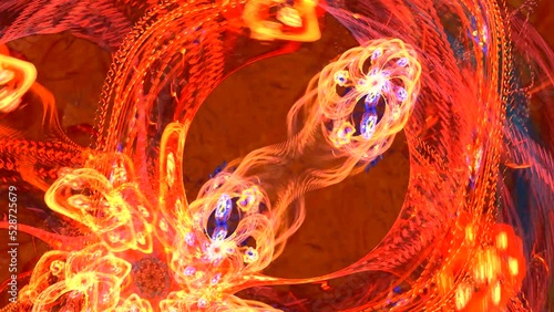 Fractal background with abstract fire flower shapes. High detailed loop