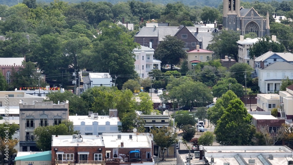 Life in an urban neighborhood with homes and streets