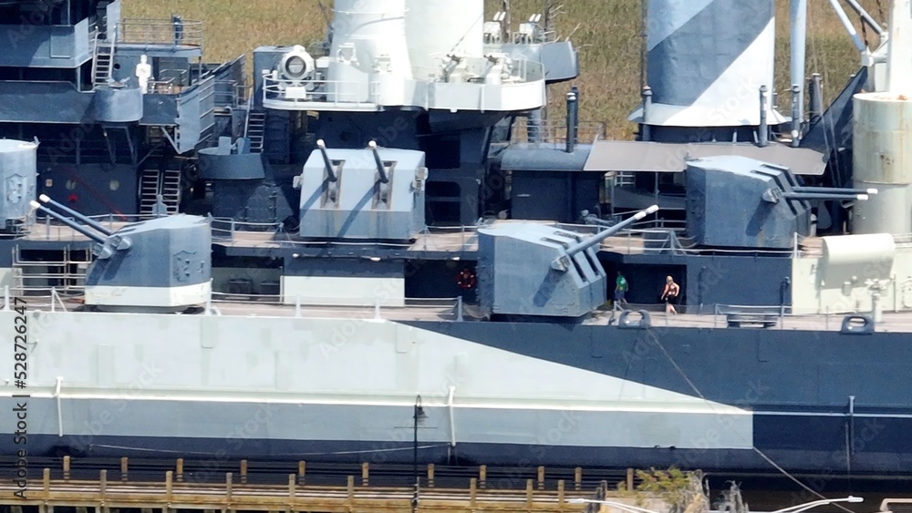 People touring battleship in Wilmington, NC People touring battleship in Wilmington, NC