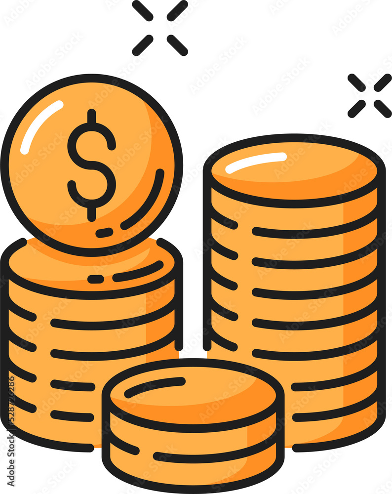 Money coins heap stack isolated thin line icon Money coins heap stack isolated thin line icon