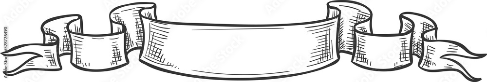 Sketch ribbon or flag banner, heraldic scroll Sketch ribbon or flag banner, heraldic scroll