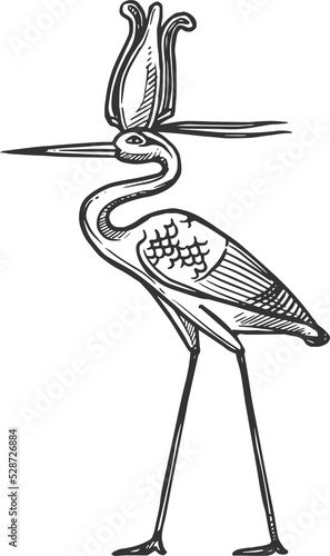 Heron bird deity isolated egyptian Bennu God crane photo