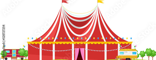 Traveling circus shapito isolated red striped tent