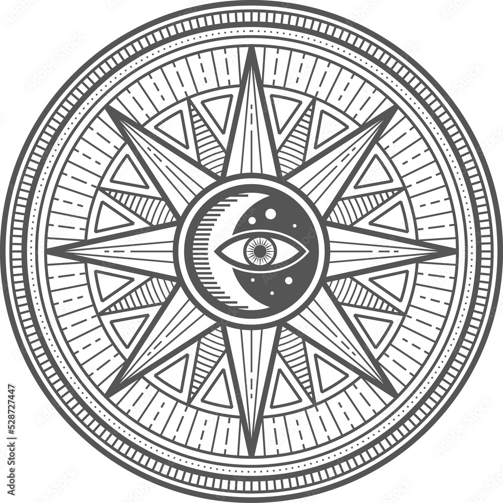 Esoteric occult vector symbol Eye, Moon inside Sun Esoteric occult vector symbol Eye, Moon inside Sun