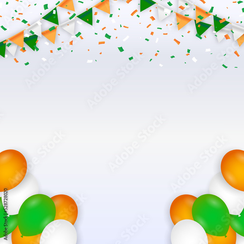 Decorative party flags with Confetti Falling. Vector flag garland for Indian Independence Day. Party Background with Flags Vector Illustration. EPS10. July 4th theme paper garland on white background