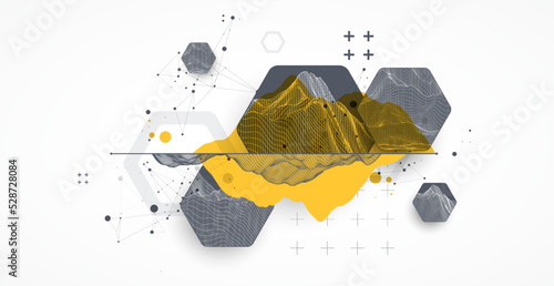 Modern science technology abstract background using hexagonal shapes. Wireframe spot surface illustration. Vector.