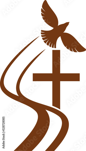 Canvas Print Christianity religion vector icon dove above cross