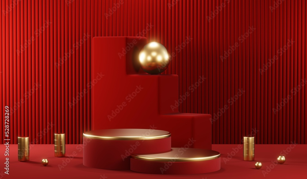 3D rendering of blank product background for cream cosmetics Modern red podium background 3D rendering of blank product background for cream cosmetics Modern red podium background
