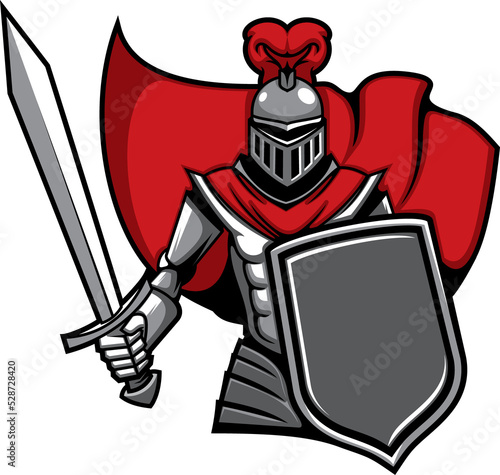 Medieval knight in armour and red cape vector icon
