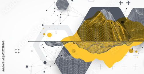 Modern science technology abstract background using hexagonal shapes. Wireframe spot surface illustration. Vector.