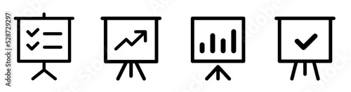 Presentation board icon set. Whiteboard icon design. Presentation board icon design element suitable for websites. Business presentation office white board isolated vector mockup
