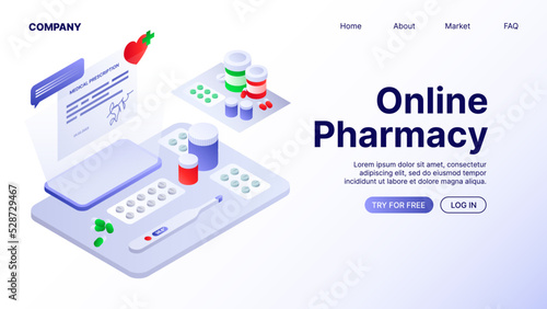 Online Pharmacy Website. Landing Page Illustration. Vector illustration