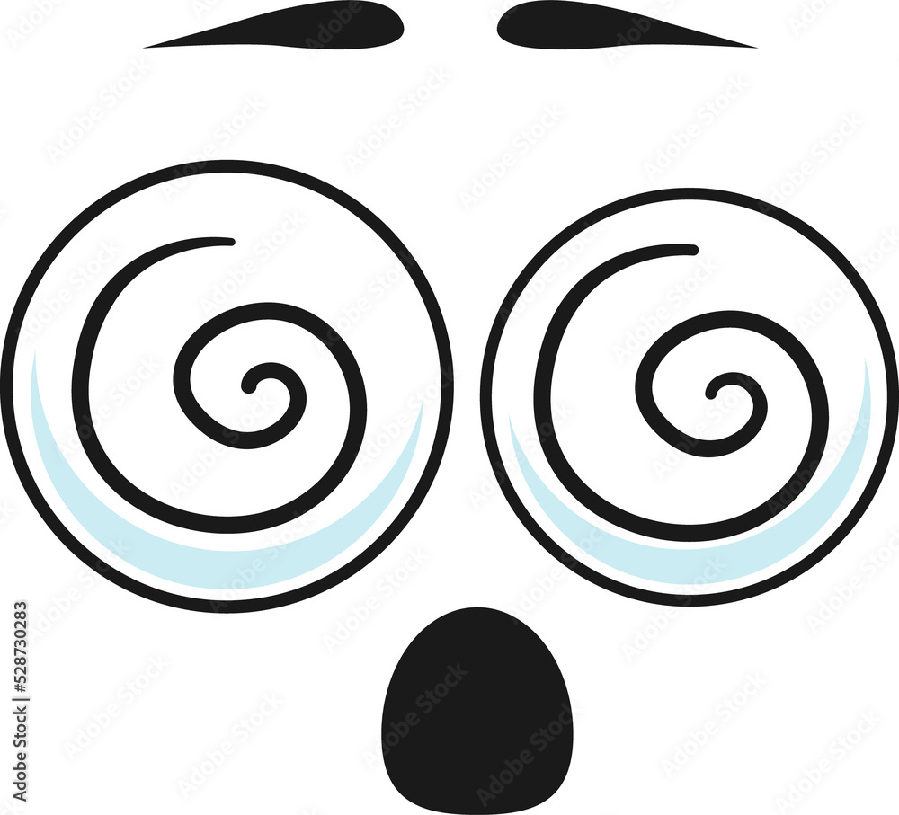 Hypnotized astonished cartoon face with spirals