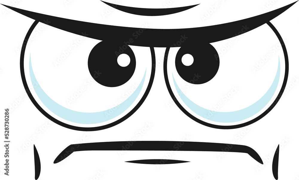 Displeased cartoon face, vector emoji, expression - obrazy, fototapety, plakaty 