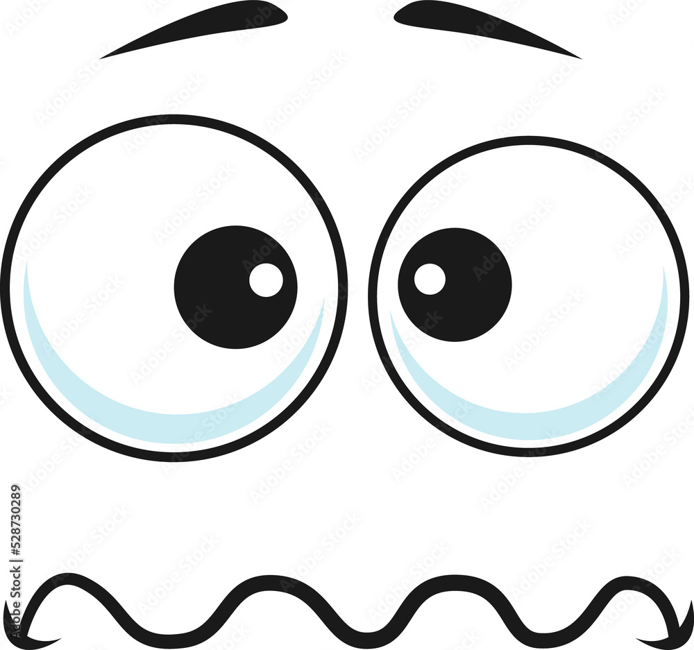 Cartoon face frightened or worry emoji, vector