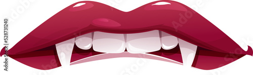 Vászonkép Vampire mouth with sharp fangs and red bitten lip