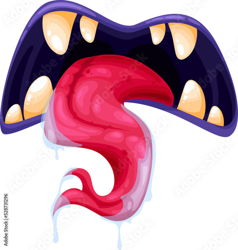 Canvas Print Monster mouth icon, creepy jaws with forked tongue