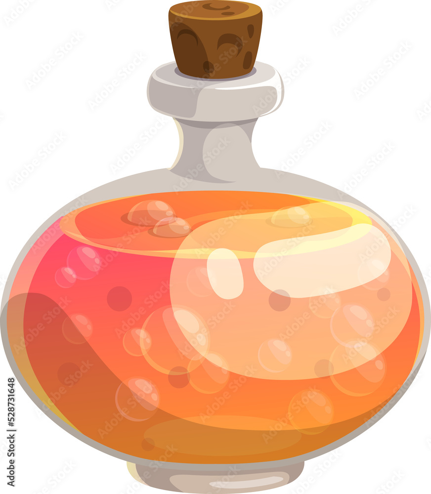 Obraz premium Potion bottle with orange boiling liquid, icon