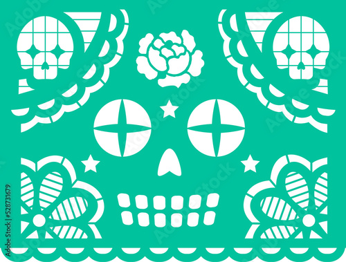 Bunting papercut flag, floral motif, mexican paper