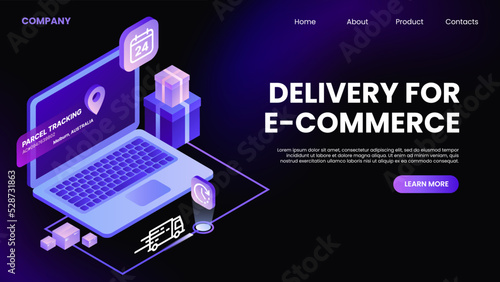 Delivery for E-Commerce. Website Landing Page. Isometric Horizontal Template. Vector illustration