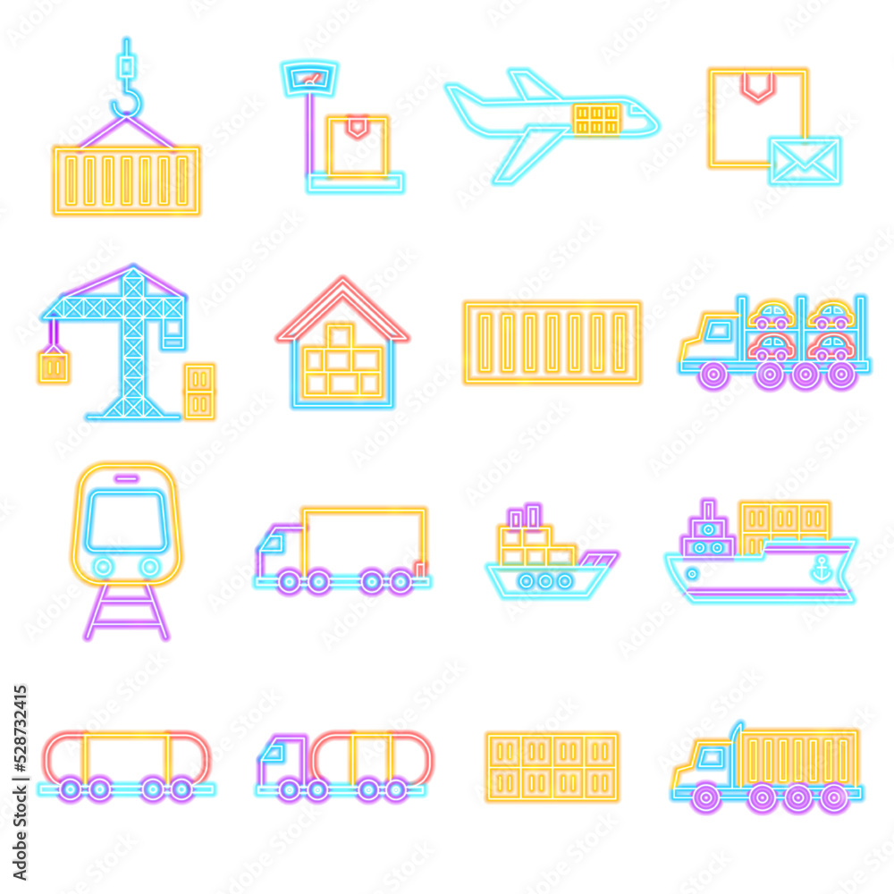 Cargo Express Neon Icons Isolated. Vector Illustration of Glowing Bright Led Lamp over White Symbols. Cargo Express Neon Icons Isolated. Vector Illustration of Glowing Bright Led Lamp over White Symbols.