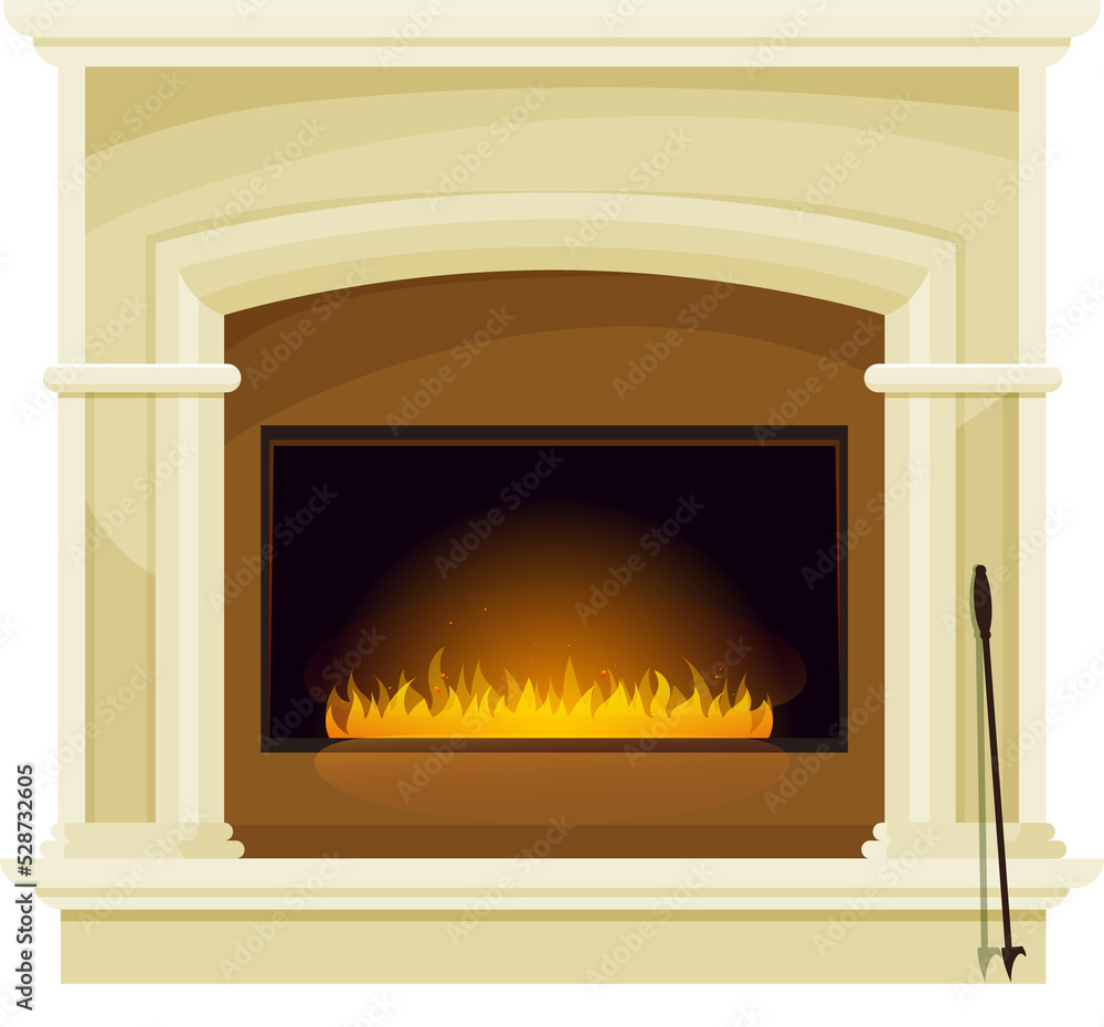 Classic fireplace vector icon, cartoon burn stove