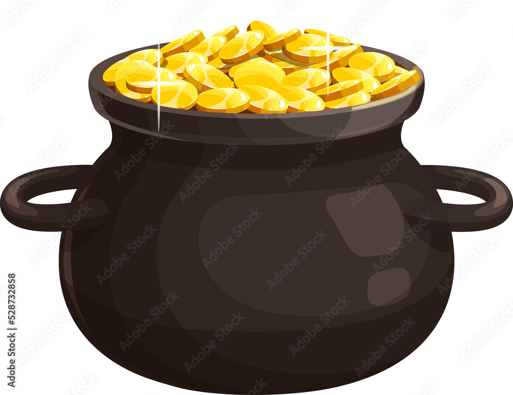 Samolepka Pot with gold vector icon, leprechaun treasure