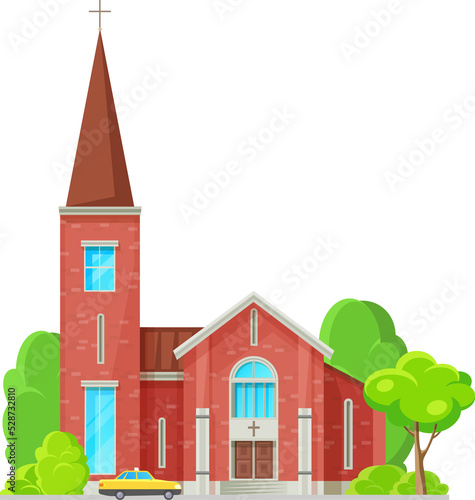 Red baptist church, evangelical tower isolated Fototapet
