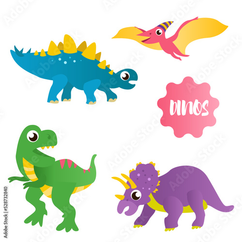 Dinosaurs set. Vector cute comic dinos