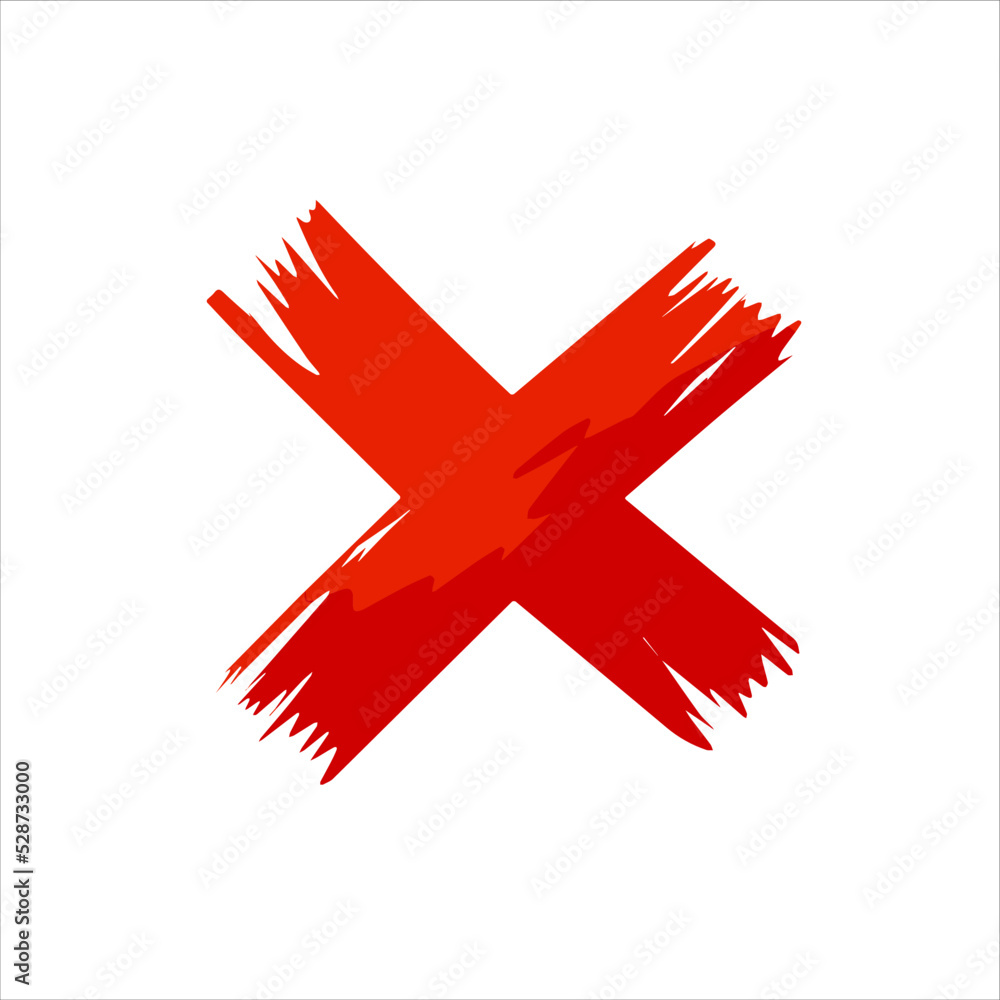 Cross symbol. Blot and ban. Against and refusal. Flat cartoon illustration. Brush stroke. Cross symbol. Blot and ban. Against and refusal. Flat cartoon illustration. Brush stroke.