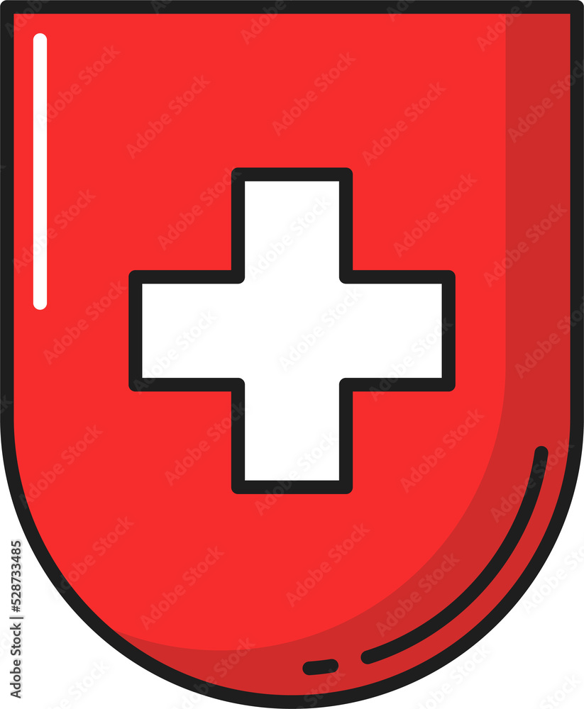 Swiss quality red shield with white cross isolated Swiss quality red shield with white cross isolated