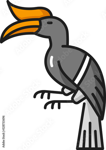 Hornbill bird sitting on branch isolated line icon photo