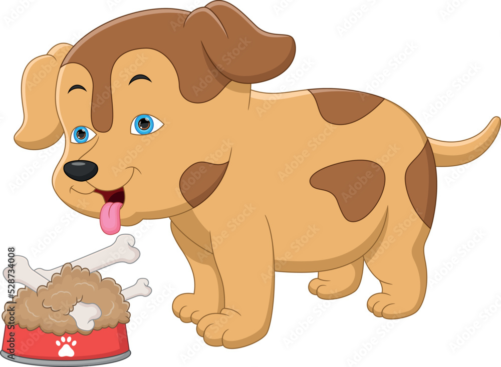 Fototapeta premium cartoon cute little dog with lots of food