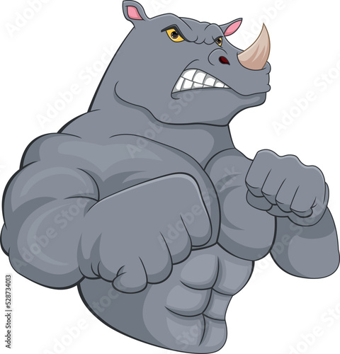 muscle rhino cartoon on white background